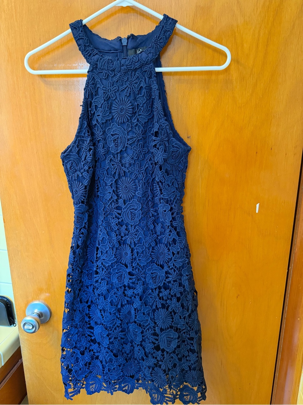 Lulu's Navy Floral Lace Halter Mini Dress